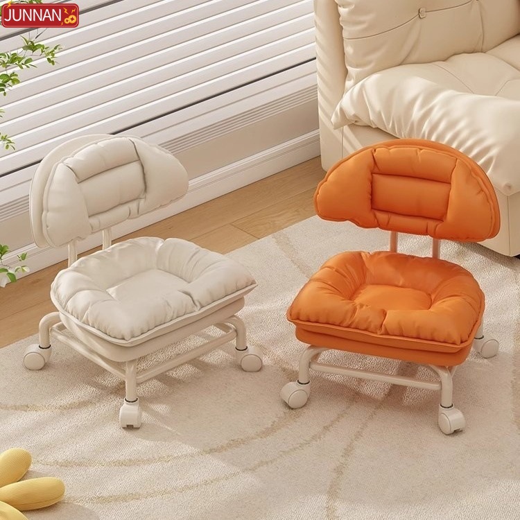 Swivel Stool with Wheels, Lazy Backrest Chair, Household Metal Silent Wheeled Chair, Round Stool, Toddler Walker, Low Stool with Casters