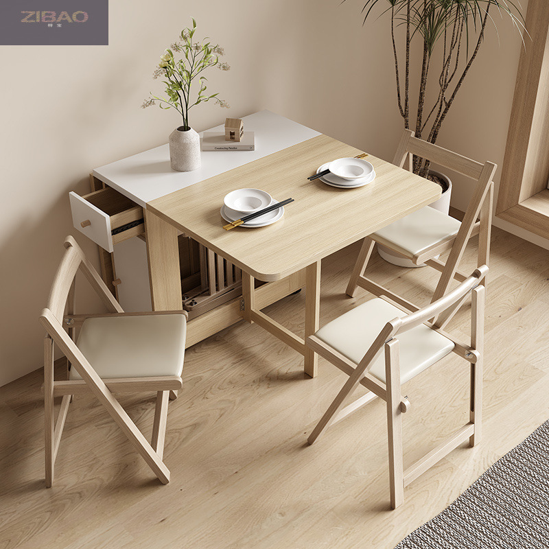 Mesa de comedor de aire de crema plegable y móvil simple para casa pequeña combinación de mesa multifuncional de mesa de comedor