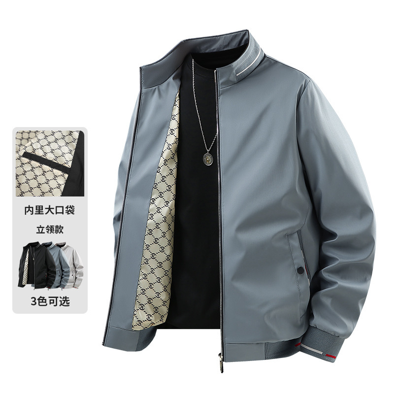 Plus-size men's jacket 2026 autumn and winter casual trendy men's light business versatile jacket with fleece lining loose top men's clothing