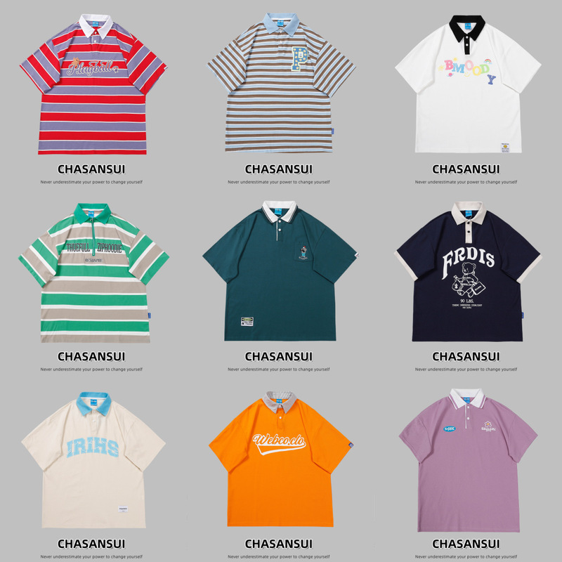 high quality Special Offer Japanese Retro Cartoon Short-sleeved Polo Shirt Men's Loose College Style Fashion Brand Student Couple's T-shirt