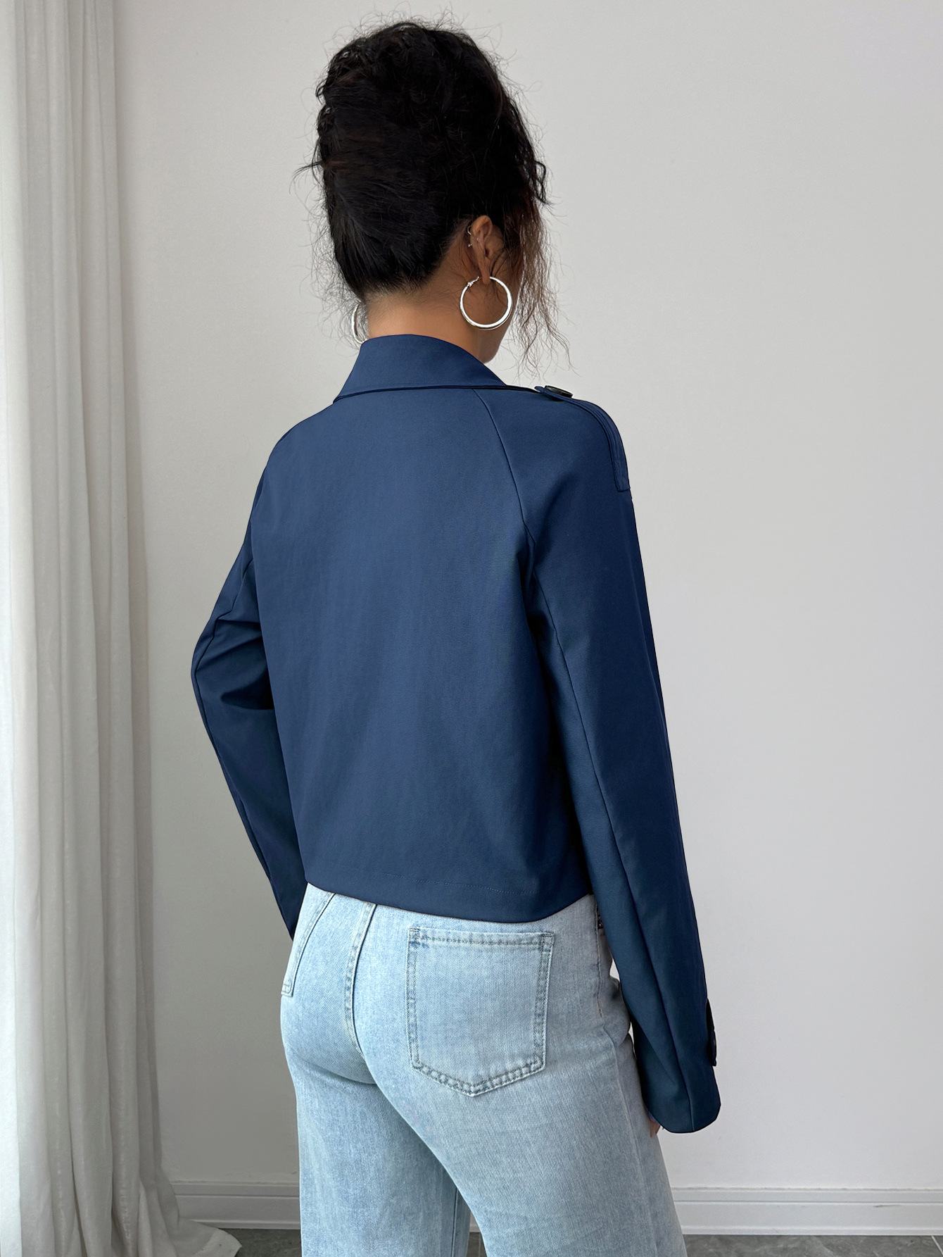 Damväst med lång ärm amerikansk stil höstjacka casual_voghion.com