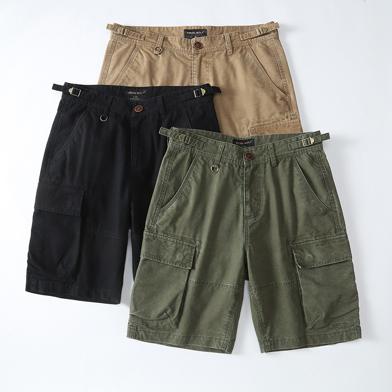 Men's High-End Hong Kong Style Thin Loose Straight Cargo Shorts Japanese Large Pocket Sports Mid-Length Shorts
