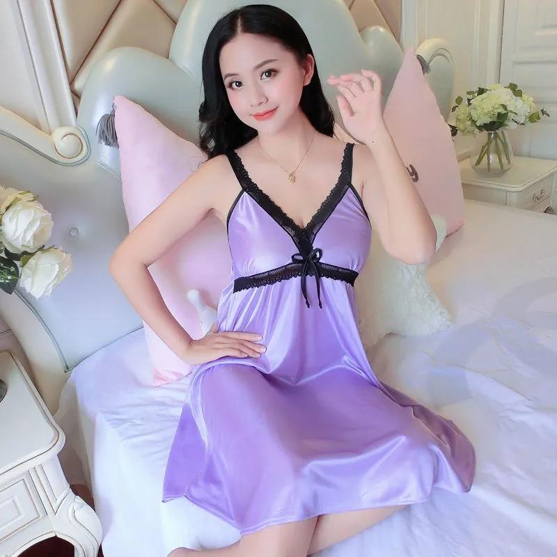 2023 camisón de seda de hielo de verano para mujer delgada y sedosa seda de hielo de mediana edad sexy suave cómodo pijamas para mujer ropa de hogar