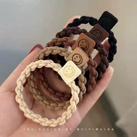 Корейская молочная веревка для волос цвета карри, простой смайлик, этикетка для волос, завязывание волос, резиновая лента, высокая эластичная веревка для волос
