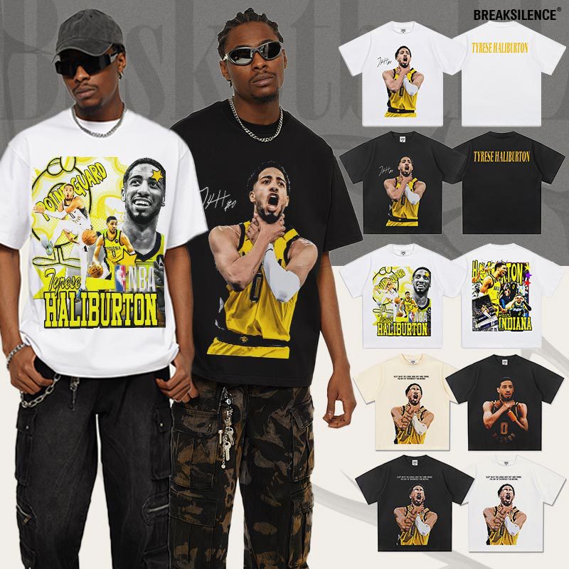 2025 Cross-border Haliburton Halliburton European and American Heavy T-shirt Direct Injection Printed Pure Cotton Short-sleeved Men's and Women's Tide