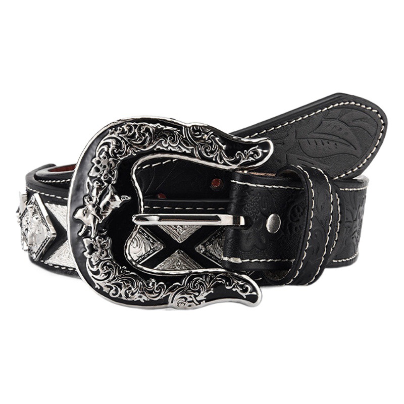 Cinturón de mujer cinturón hecho a mano estilo denim hebilla cuero genuino primera capa cinturón de vaca hombres y mujeres pantalones vaqueros a juego