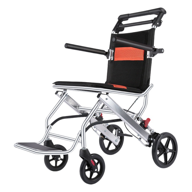 Qishide silla de ruedas plegable ligero portátil ultra-ligero de aleación de aluminio ancianos discapacitados caminando ancianos carro portátil