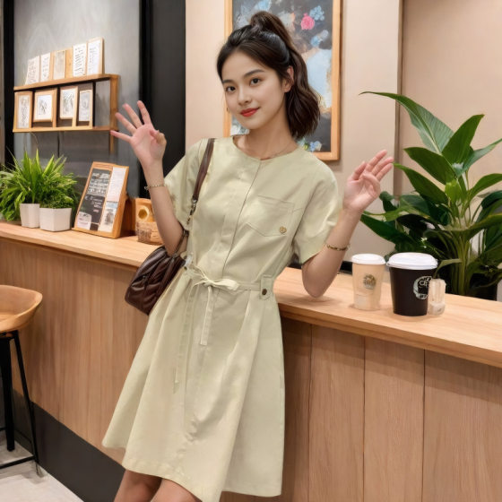 Korean Style Simple dress Women's Summer 2025 New Style Small Men Slim Look Tall Hot Style Fresh A- line Skirt Waist