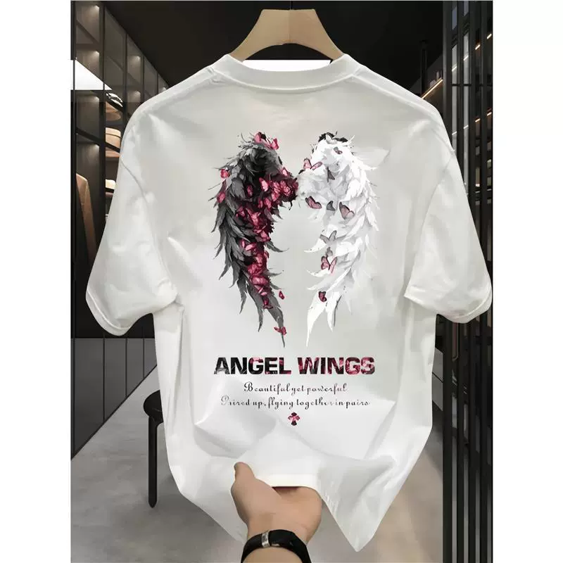 Модная стильная мужская футболка из чистого хлопка с коротким рукавом, летняя новинка 2025 года, свободный крой, брендовый трендовый топ с половиной рукава.