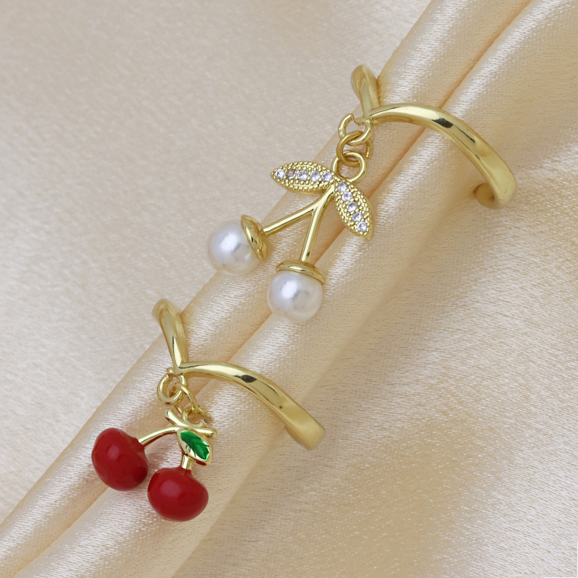 6g Weight Multi Charms Necklace, Open Rings Classification Adjustable Ring Size 1 Piece Quantity Daily Occasion Copper Material Cherry, Heart Shape, chili Pattern All Seasons Season Women's Gender Enamel Design Cute Style Wholesale Jewelry Cute Cherry Heart Shape Chili Copper Enamel Multi Charms Necklace Open Rings 2