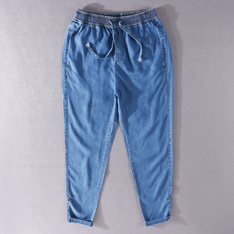 2022 New Summer Cotton and Linen Denim Casual Pants for Men, Thin, Versatile, Loose, Trendy, Elastic Waist Long Pants 602