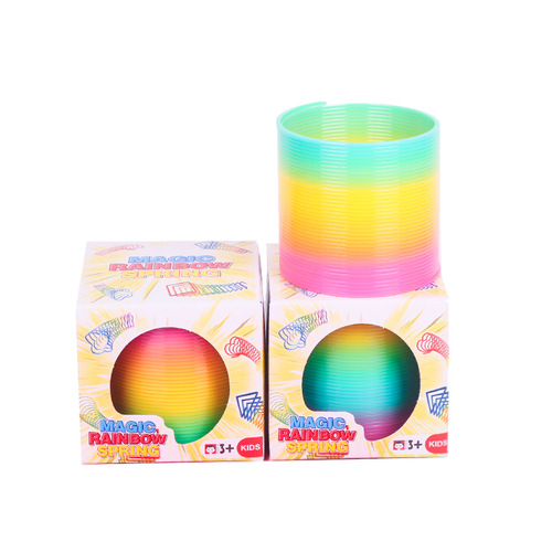 3c genuine magic rainbow circle medium children's educational spring toy wholesale sequined elastic circle box 6.5cm