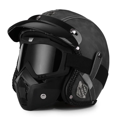Motosiklet dəbilqələri — Helmet - m-old-gray-mask-goggles-you-can-leave-a-message-to-change-to-transparent-goggles-free-hat-brim-face-towel