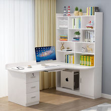 实木书桌书架组合转角台式电脑桌书桌书柜一体儿童卧室拐角学习桌