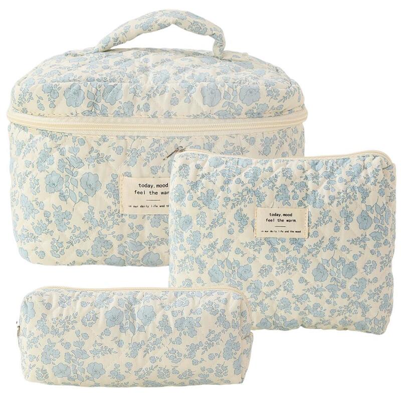 Portable large capacity cosmetic bag small floral storage portable quilted cotton small fresh makeup storage bag organizing bag