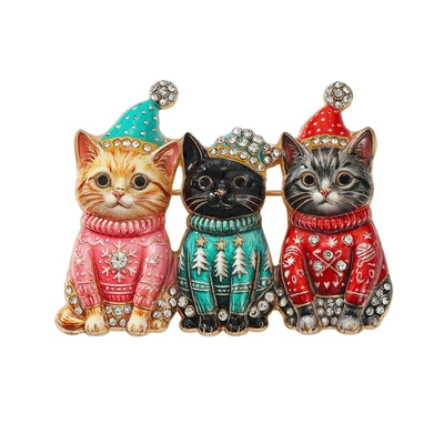 Christmas sweater kitten brooch, alloy enamel with rhinestones, cat and calico cat design, suit pin, holiday accessory (Yaxa sancaqları) - dw1544-1