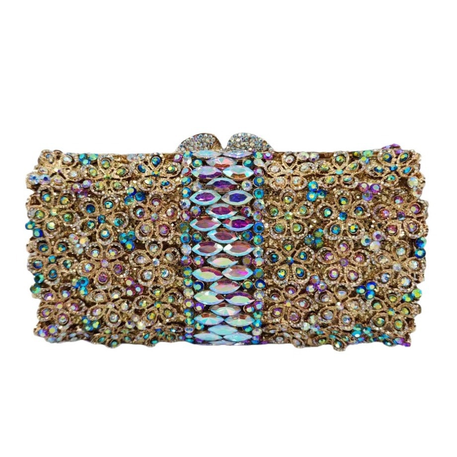Nuevo paquete de cena de diamantes transfronterizos, caja metálica dura, bolsas de diamantes, bolsas de cristal para banquetes europeas y estadounidenses