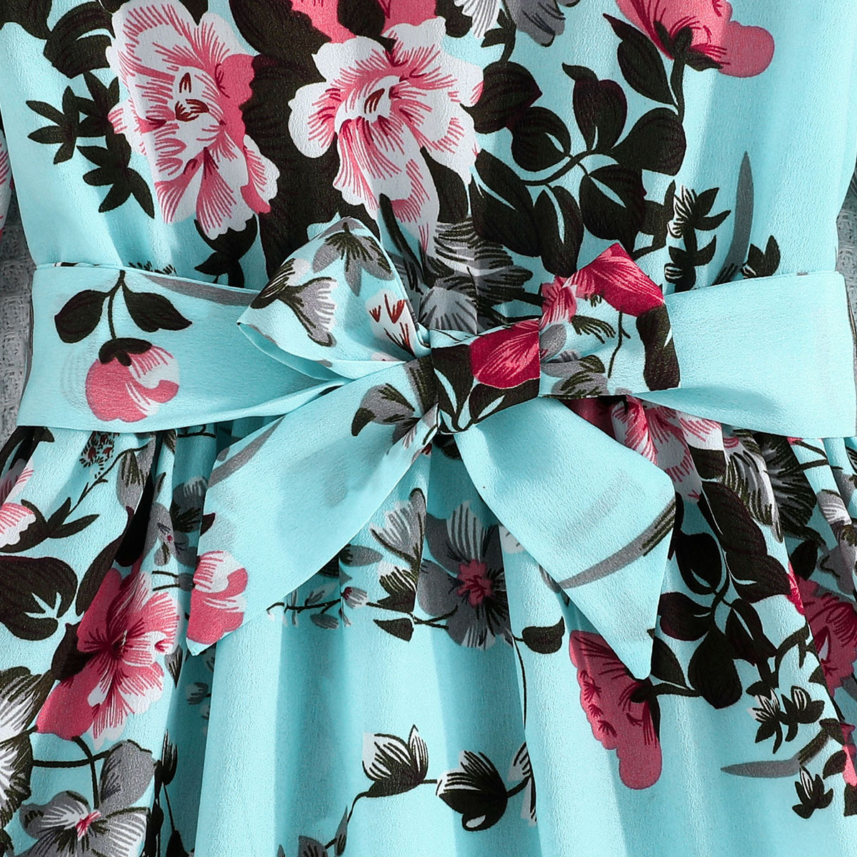 2024 Sommer neues zweiteiliges Set mit Blumendruck für Mädchen und Kinder mit langen Ärmeln und Gürtel_voghion.com