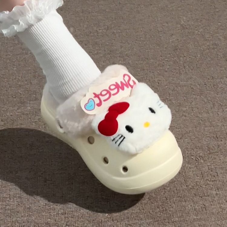 厚底增高可爱卡通凯蒂猫棉拖鞋女2025年冬季加绒加厚舒适包头拖鞋|undefined