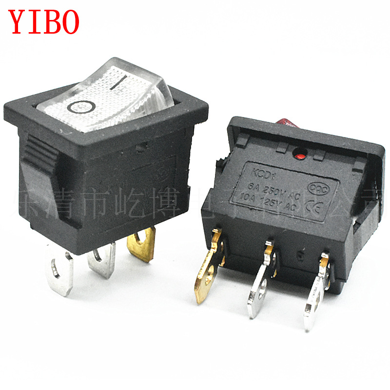 KCD1 3脚2档 白色带灯 6A 250V 平面 15*21 电源开关 船型开关