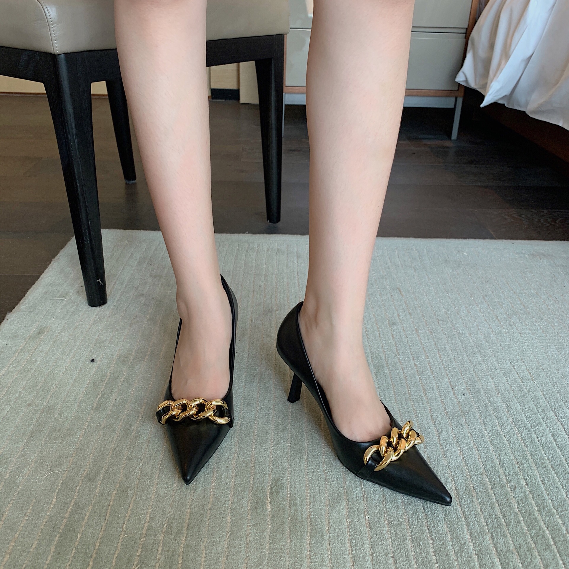 metal chain pointed toe heels wholesale clothing vendor Nihaostyles NSCA69751