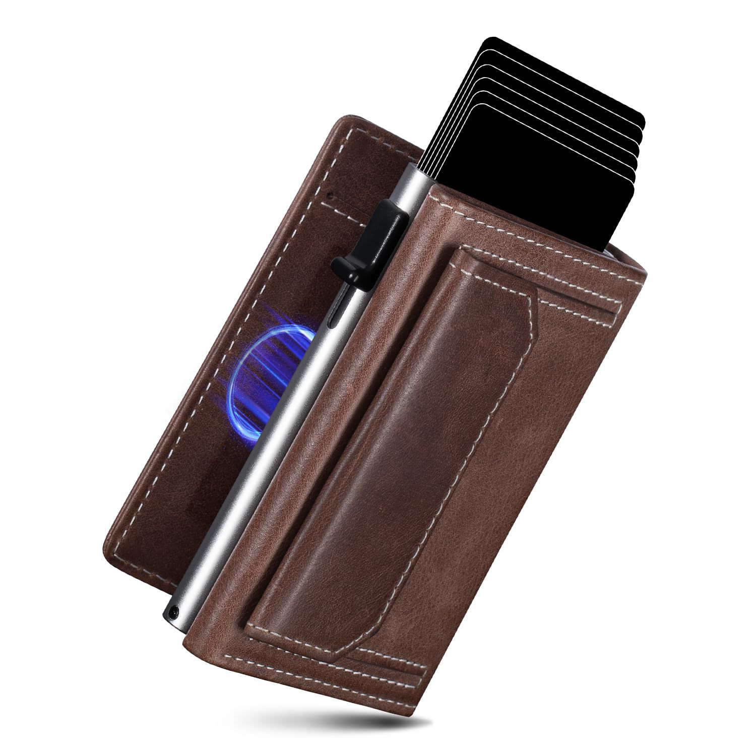 Amazon Metal Card Case Automatic Pop-Up Credit Money Clip Coin Storage Change Bag Genuine Leather Business Men's Wallet