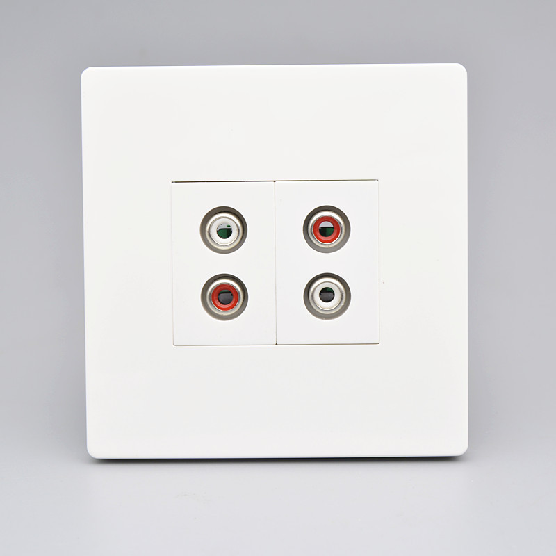 大板红白双莲花头音频插座RCA免焊墙插家用86型多媒体AV音频面板