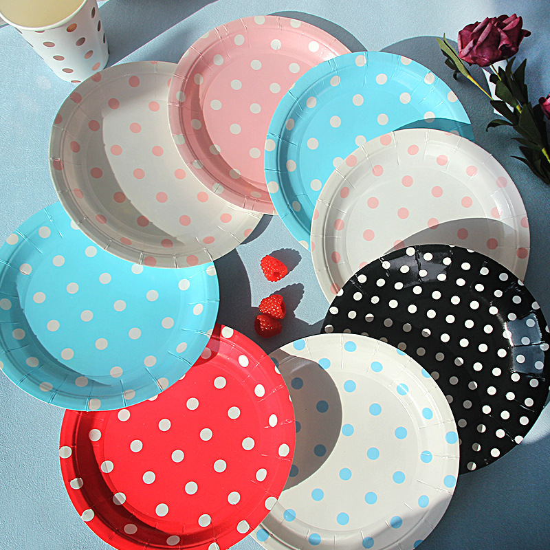 Birthday Party Polka Dot Colorful Paper Plates Disposable 7inch 9inch Barbecue Paper Plates Party Gathering Paper Plates