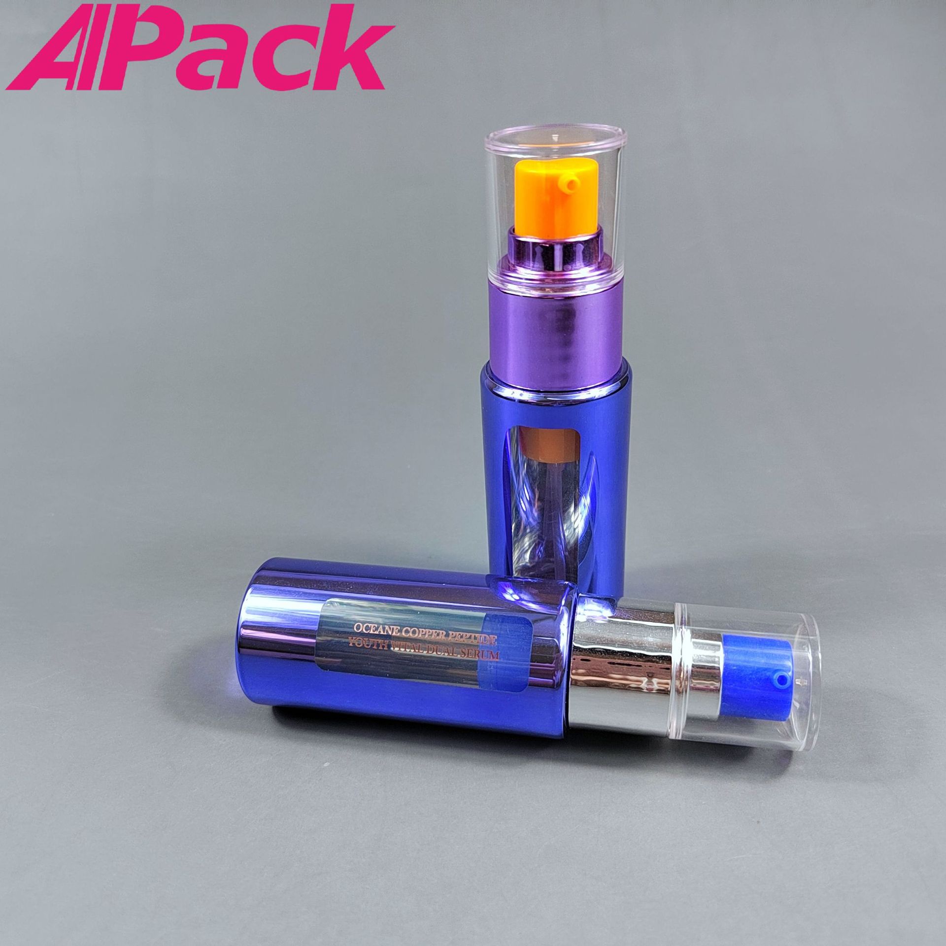 现货30ml修护精华液瓶子 PETG塑料电镀水粉混合一体双腔瓶虾青素