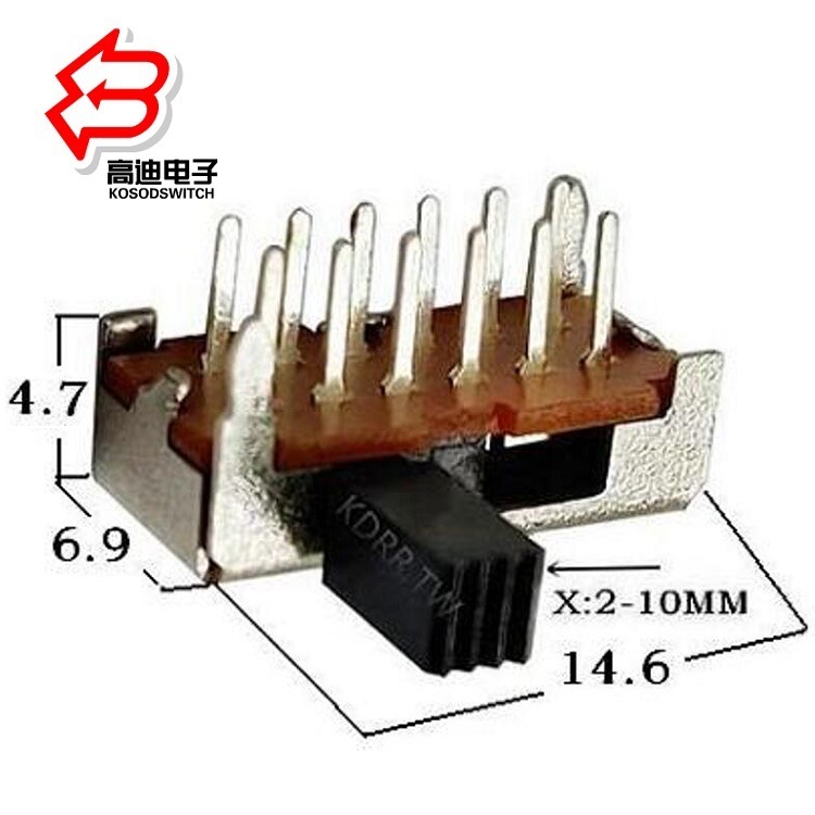 拨动开关4档带固定脚  滑动开关4档侧柄大柄 拨动开关4档滑动2P4T