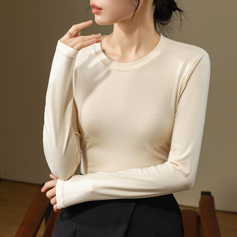 Camisa de fondo de terciopelo alemán cálido, temperamento femenino, 2024 nuevo estilo de otoño e invierno, cuello redondo de todo fósforo, top delgado de manga larga image 6