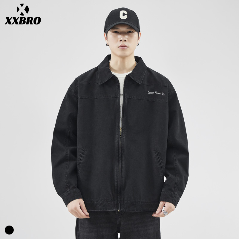 Muxi Clothing # American Trendy Brand Spring Style Embroidered Loose Jacket Black Coat Men's Casual Versatile Top