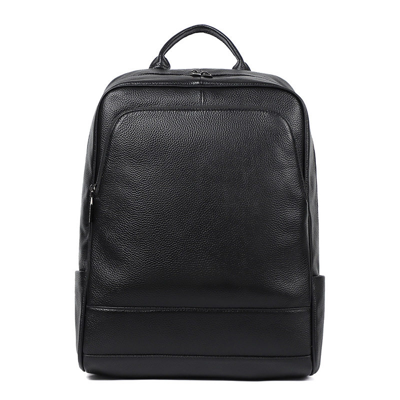 Ba lô nam da bò lớp đầu tiên đơn giản, túi đựng laptop đi học đi làm du lịch 42×32×12 cm — Màu đen