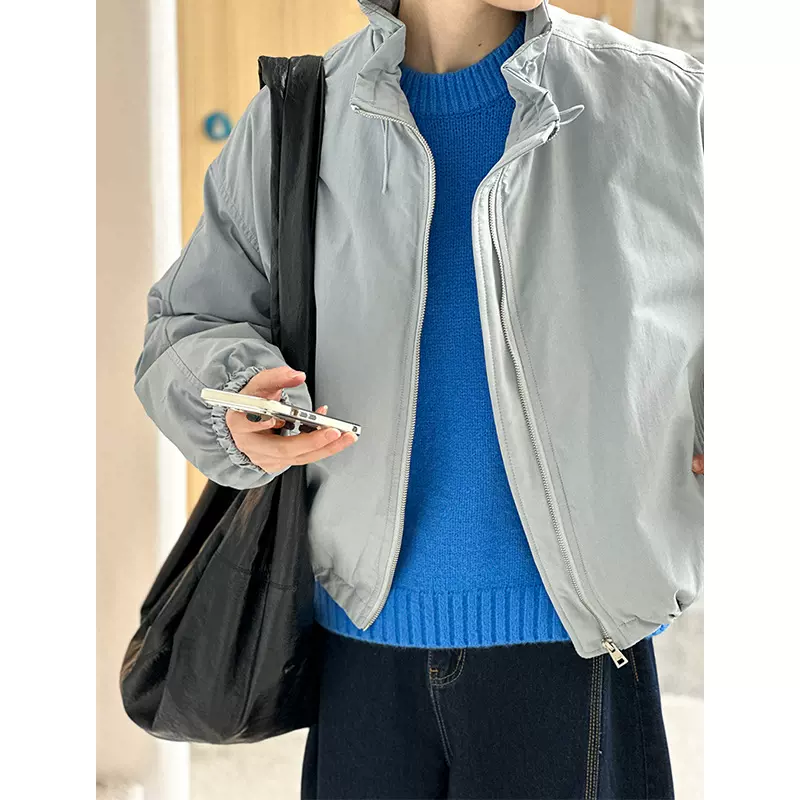 橘芷2024冬季新款韩版立领宽松显瘦设计感拉链白鸭绒棉服9910