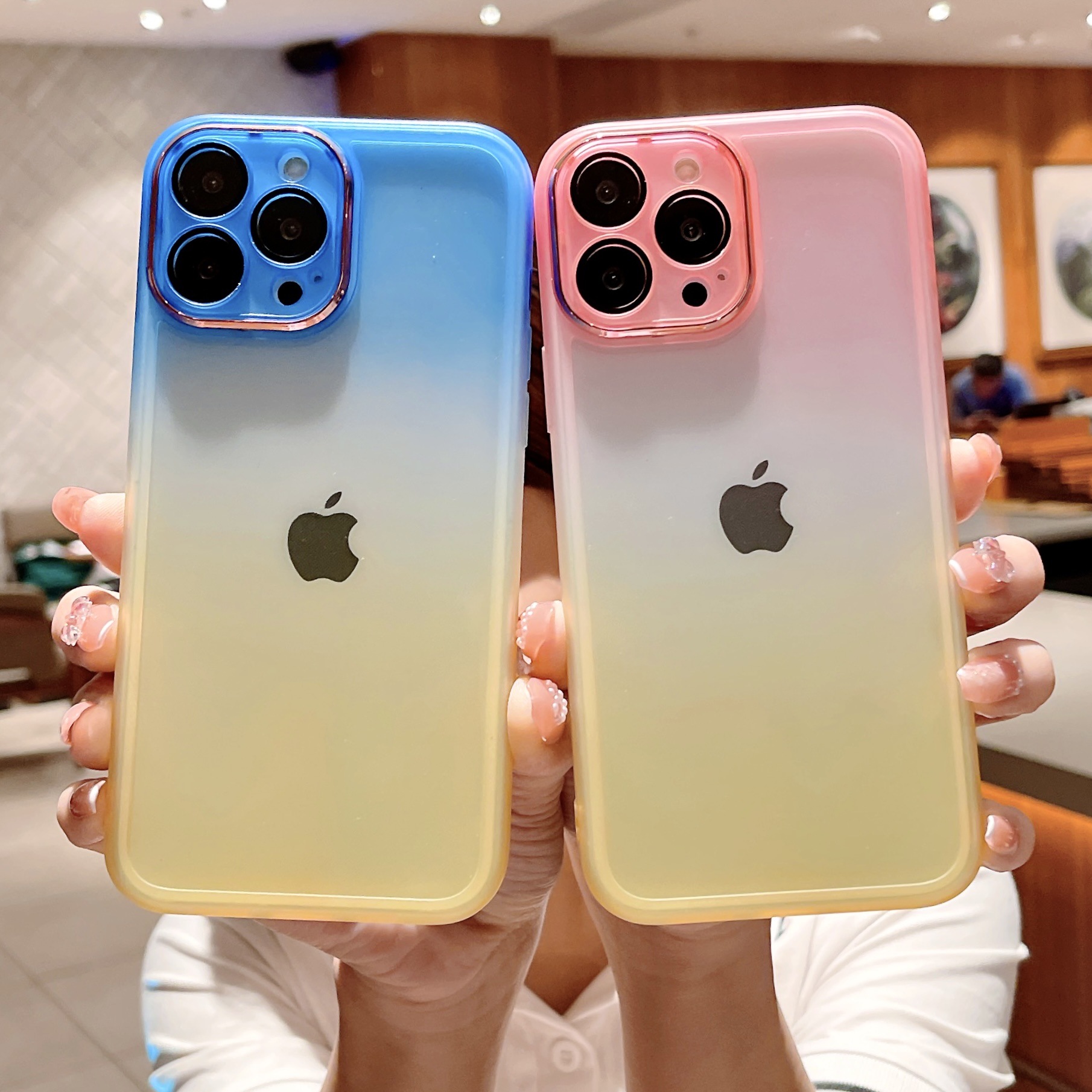 ins風適用iPhone15手機殼14promax蘋果13全包12透明11防摔x漸變xr