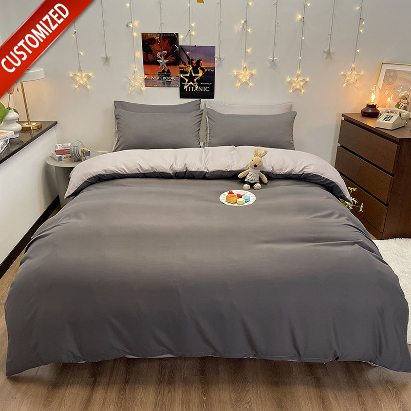 Juego de sábanas de algodón lavado cepillado de cuatro piezas, estilo primavera y otoño, color liso sencillo, juego de cama de alta gama, lujo personalizado al por mayor.