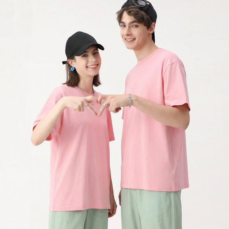 24 Combed Cotton Round Neck Front Shoulder Short-sleeved T-shirt Casual Solid Color Versatile Blank T-shirt_voghion.com