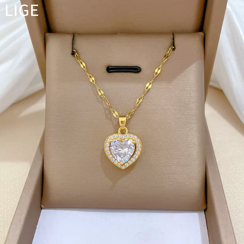 【钛钢】个性气质时尚简约生日礼物ins爱心锁骨微镶项链韩系项链