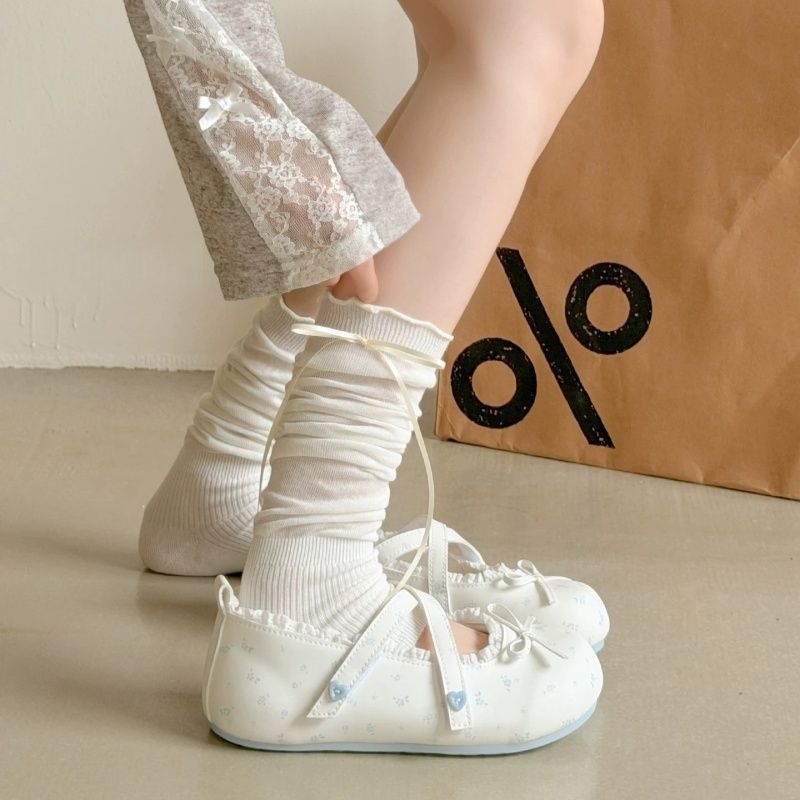 2026-yil yozgi eng ko'p sotiladigan Velcro yassi poyabzallari, ayollar uchun Polka Dot Mary Jane poyabzallari, galstukli balet kvartiralari
