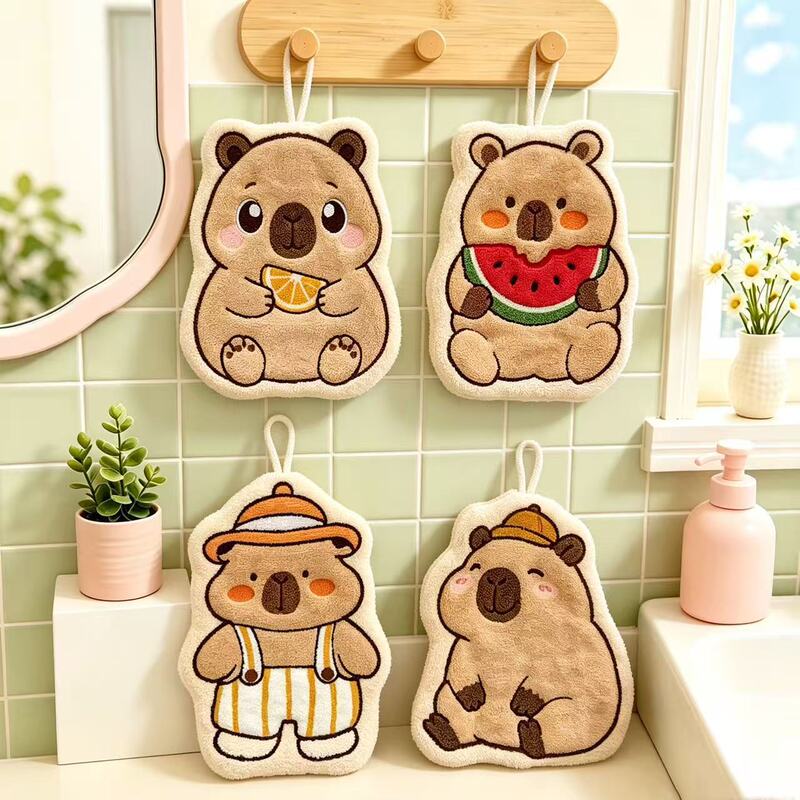 Soft and cute Kapito hand towel, hanging type, absorbent and thick, suitable for bathroom, hand washing, small square towel, kitchen cleaning cloth