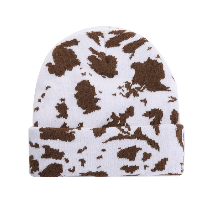 Autumn and winter face small thermal hat student cute leopard print cow knitted hat woolen hat Internet celebrity_voghion.com