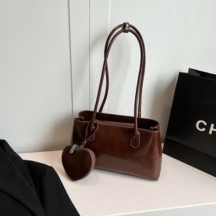Retro shoulder bag, capacious one-shoulder bag, solid color underarm bag, small bag