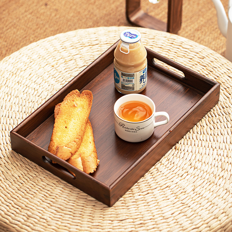 竹木茶盘托盘亚马逊轻奢复古托盘木质餐厅炸鸡烧烤餐盘收纳木盘
