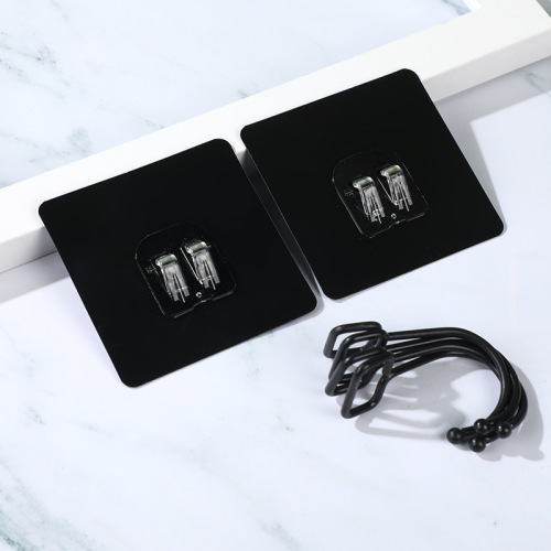 New fashionable pure black large hook no punching solid color strong adhesive clothes hook home kitchen bathroom hook