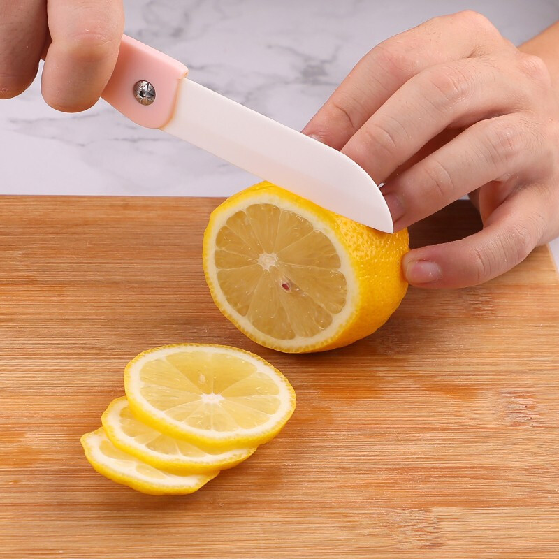 Cuchillo de cerámica cuchillo de cerámica cuchillo de frutas cuchillo de pelado plegable 3 pulgadas cuchillo portátil pequeño cuchillo de frutas de cerámica azul