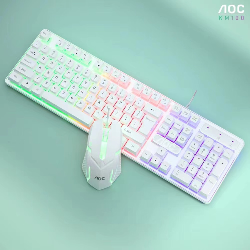 AOC KM100有線USB懸濁発光キーボードマウスセットパソコン茶軸手触りオフィスゲームキーボード|undefined