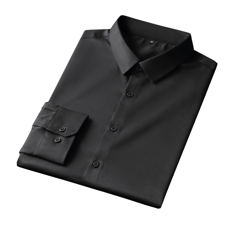 Nueva camisa de seda homenaje camisa de manga larga para hombre camisa elástica antiarrugas de negocios casual sin bolsillo camisa juvenil para hombre