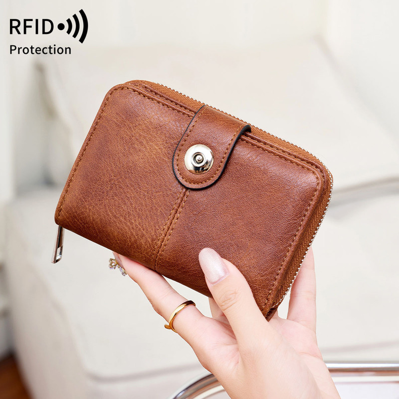 Cross-Border New Rfid Women's Wallet with Multiple Card Slots, Zipper Closure, Coin Purse, European and American Retro Fashion Short Wallet Cross-Border New Rfid Women's Wallet with Multiple Card Slots, Zipper Closure, Coin Purse, European and American Retro Fashion Short Wallet