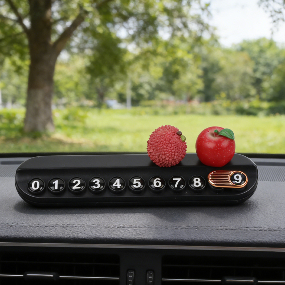 Tarjeta telefónica de movimiento de automóviles, tarjeta de estacionamiento temporal, decoración de automóviles de frutas personales, adornos de litchi