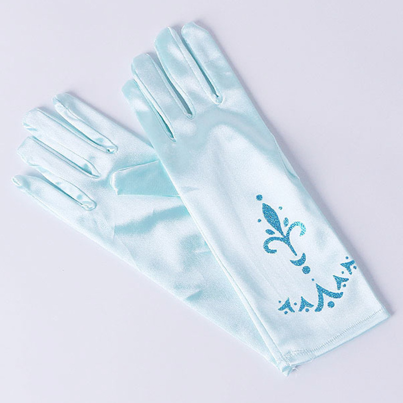 Elsa Princess Blue Floral Print Children's Glove Decoration Queen Elsa Festival Party Performance Costume